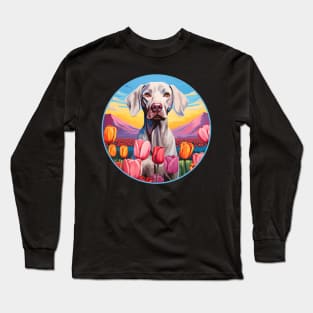 Weimaraner Mountain Flower Cute Colorful Puppy Dog Long Sleeve T-Shirt